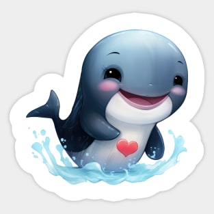 Valentine Whale Holding Heart Sticker